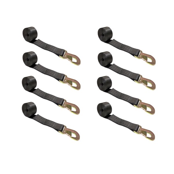 2" x 10' Wheel Lasso Lift Strap w/ Flat Snap Hook Tow Dolly Black, 8PK